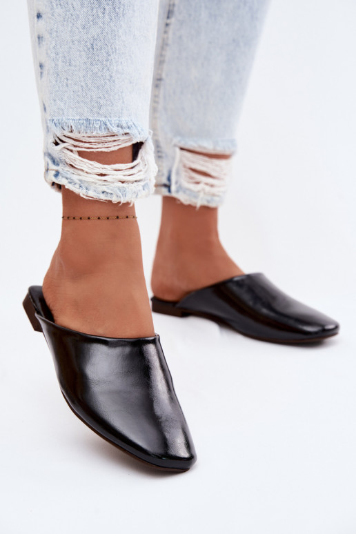 Moteriškos šlepetės MulesuImitacji Skóry lygiapadžiai juodos spalvos Romelle