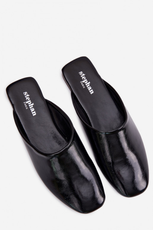 Moteriškos šlepetės MulesuImitacji Skóry lygiapadžiai juodos spalvos Romelle