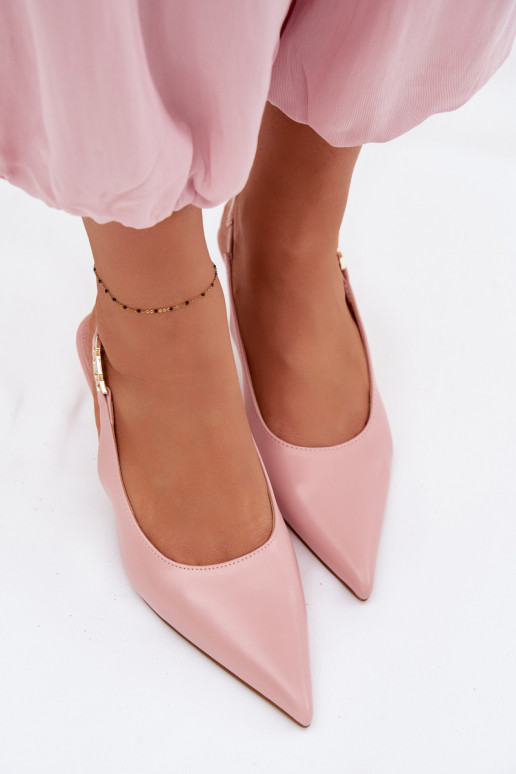 Moteriškos basutėssuImitacji Skóry su plonais kulniukais rožinės spalvos Jelissey