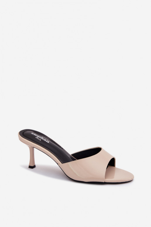 su lako efektu ŠlepetėssuImitacji Skóry su plonais kulniukais smėlio spalvos Melissea