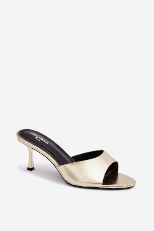 ŠlepetėssuImitacji Skóry su plonais kulniukais aukso spalvos Melissea