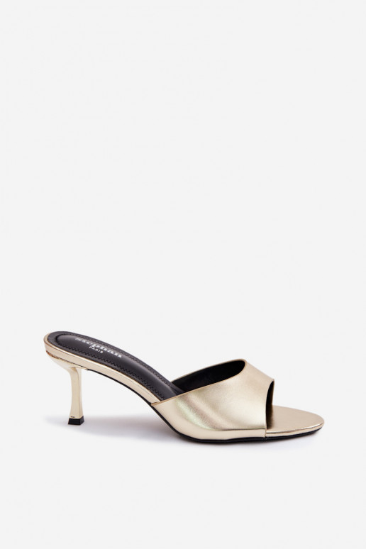 ŠlepetėssuImitacji Skóry su plonais kulniukais aukso spalvos Melissea