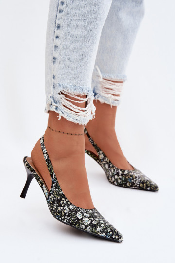 Dekoruotos Moteriškos basutės su plonais kulniukais su gėlytėmis juodos spalvos Olivelle 2