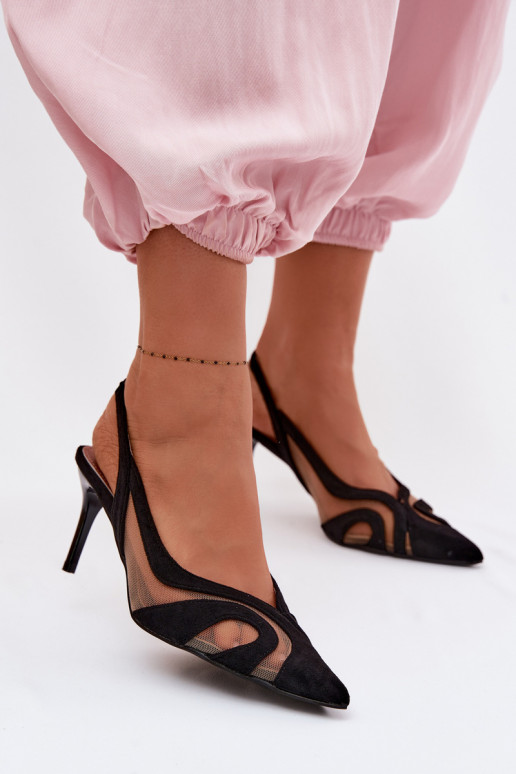 Moteriškos basutės su tinkleliu su plonais kulniukais juodos spalvos Cornelia