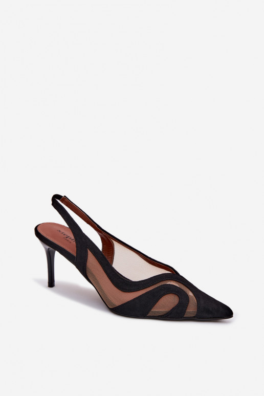 Moteriškos basutės su tinkleliu su plonais kulniukais juodos spalvos Cornelia