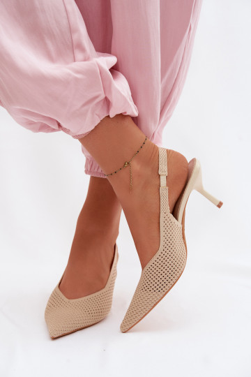 Moteriškos basutėssuTinklelisgo Medžiagau su plonais kulniukais smėlio spalvos Emiliana