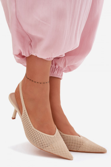 Moteriškos basutėssuTinklelisgo Medžiagau su plonais kulniukais smėlio spalvos Emiliana 2