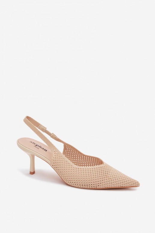 Moteriškos basutėssuTinklelisgo Medžiagau su plonais kulniukais smėlio spalvos Emiliana