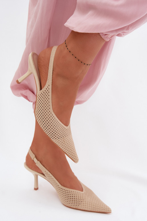 Moteriškos basutėssuTinklelisgo Medžiagau su plonais kulniukais smėlio spalvos Emiliana