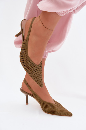 Moteriškos basutėssuTinklelisgo Medžiagau su plonais kulniukais žalios spalvos Emiliana