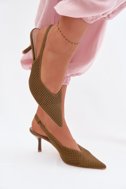 Moteriškos basutėssuTinklelisgo Medžiagau su plonais kulniukais žalios spalvos Emiliana