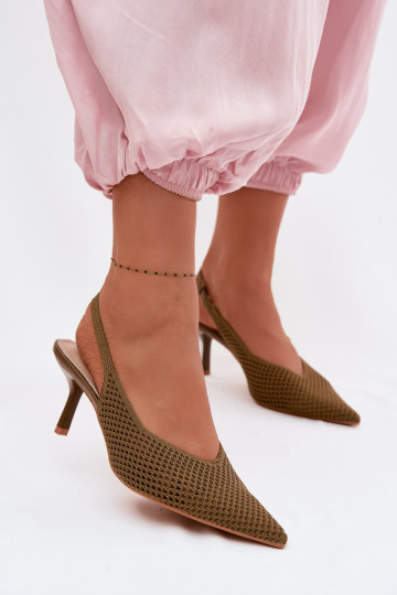 Moteriškos basutėssuTinklelisgo Medžiagau su plonais kulniukais žalios spalvos Emiliana 2