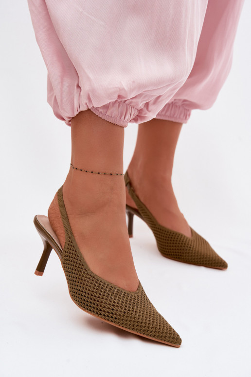 Moteriškos basutėssuTinklelisgo Medžiagau su plonais kulniukais žalios spalvos Emiliana