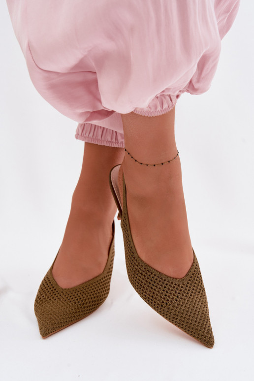 Moteriškos basutėssuTinklelisgo Medžiagau su plonais kulniukais žalios spalvos Emiliana