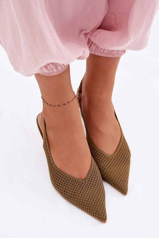 Moteriškos basutėssuTinklelisgo Medžiagau su plonais kulniukais žalios spalvos Emiliana