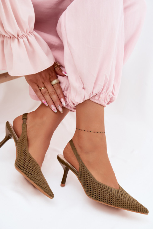 Moteriškos basutėssuTinklelisgo Medžiagau su plonais kulniukais žalios spalvos Emiliana