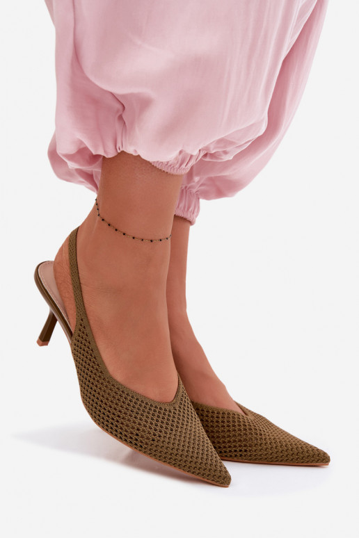 Moteriškos basutėssuTinklelisgo Medžiagau su plonais kulniukais žalios spalvos Emiliana