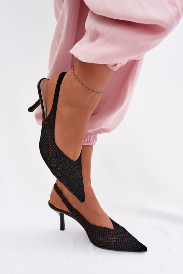 Moteriškos basutėssuTinklelisgo Medžiagau su plonais kulniukais juodos spalvos Emiliana