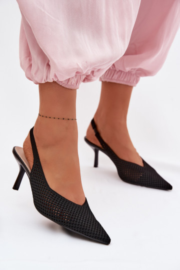 Moteriškos basutėssuTinklelisgo Medžiagau su plonais kulniukais juodos spalvos Emiliana 2