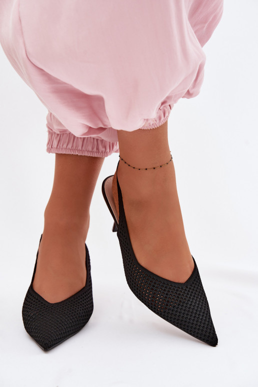 Moteriškos basutėssuTinklelisgo Medžiagau su plonais kulniukais juodos spalvos Emiliana