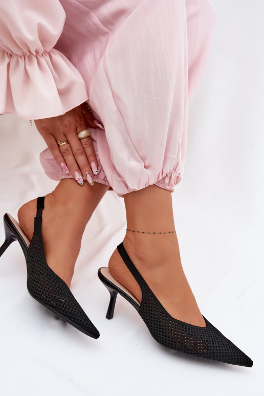 Moteriškos basutėssuTinklelisgo Medžiagau su plonais kulniukais juodos spalvos Emiliana