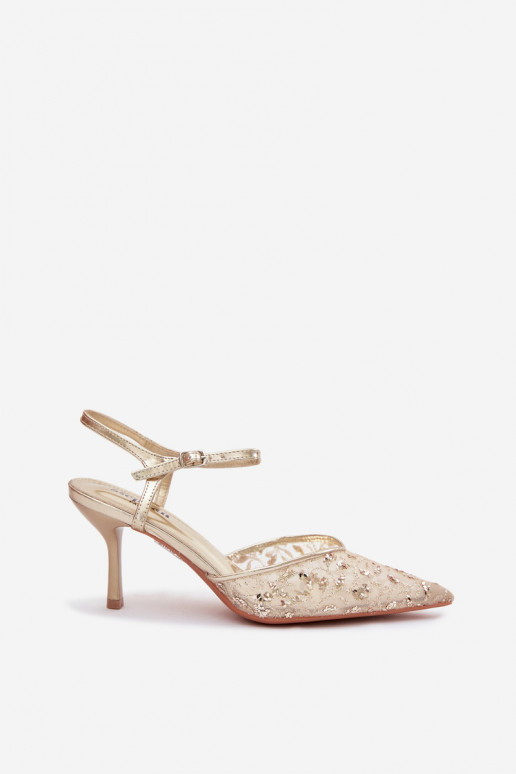 Tinklelis Moteriškos basutės su plonais kulniukaissusu blizgesiuującym Zdobieniem aukso spalvos Laria