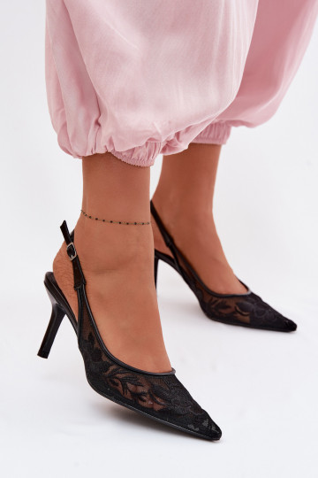 su nėrinių motyvais Tinklelis basutės su plonais kulniukais juodos spalvos Tai turivia 2