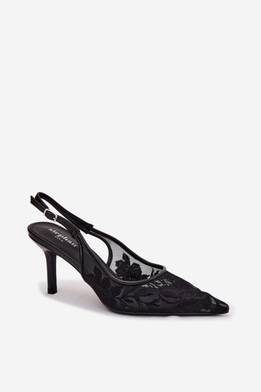 su nėrinių motyvais Tinklelis basutės su plonais kulniukais juodos spalvos Tai turivia