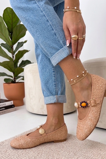 Smėlio spalvos balerinės su...