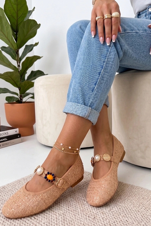 Smėlio spalvos balerinės su...