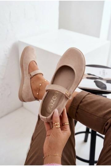 Odinės zomšinės balerinos Barefoot su dirželiais Zazoo 10206 smėlio spalvos 2