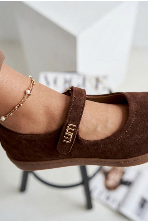 Odinės zomšinės balerinos Barefoot su dirželiais Zazoo 10206 šokolado spalvos