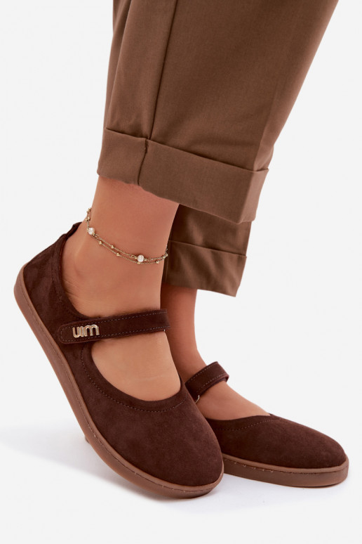 Odinės zomšinės balerinos Barefoot su dirželiais Zazoo 10206 šokolado spalvos