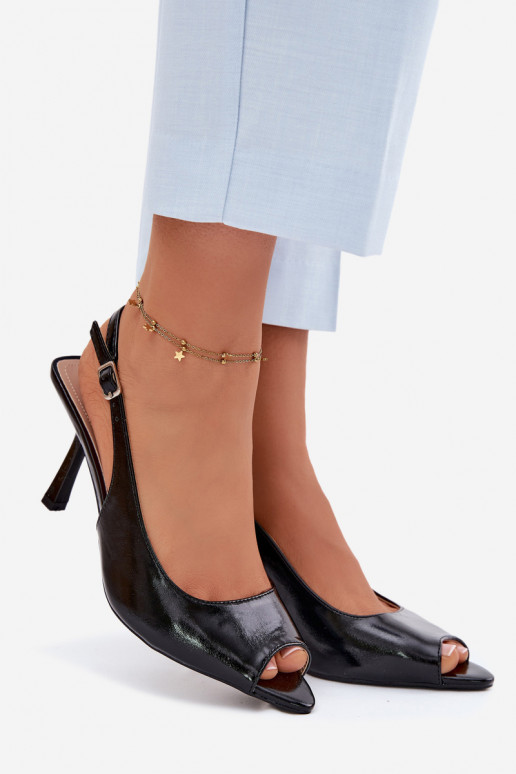 Moteriškos basutės su plonais kulniukais juodos spalvos Sevina