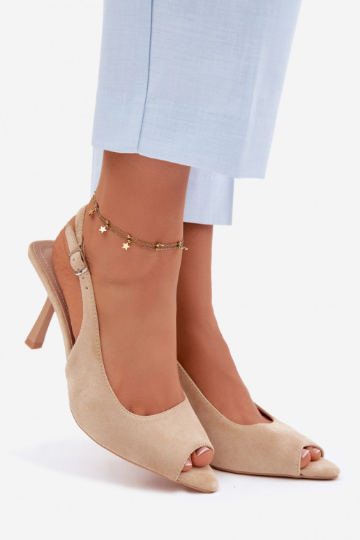 Moteriškos basutės su plonais kulniukais iš dirbtinio zomšo smėlio spalvos Sevina