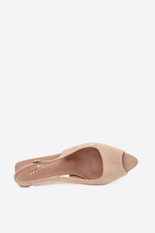 Moteriškos basutės su plonais kulniukais iš dirbtinio zomšo smėlio spalvos Sevina