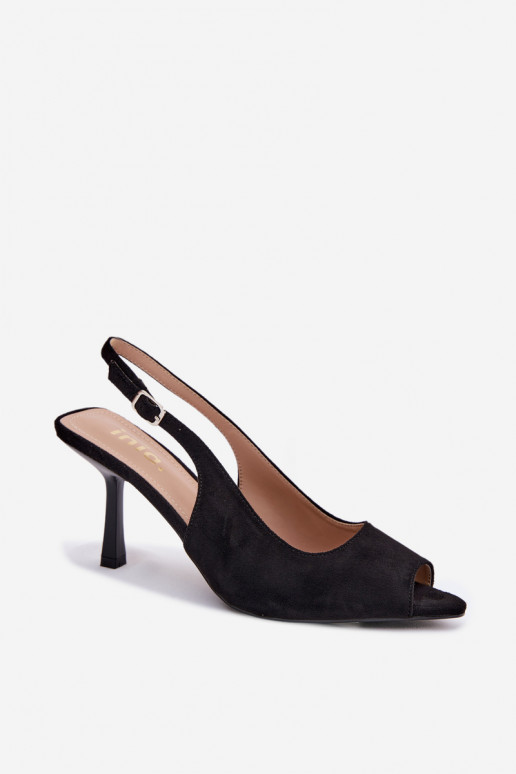 Moteriškos basutės su plonais kulniukais iš dirbtinio zomšo juodos spalvos Sevina