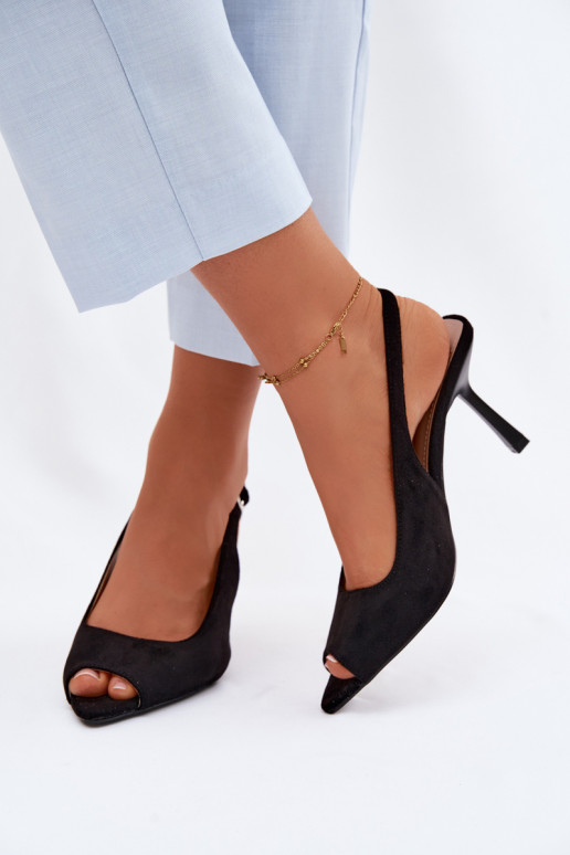 Moteriškos basutės su plonais kulniukais iš dirbtinio zomšo juodos spalvos Sevina