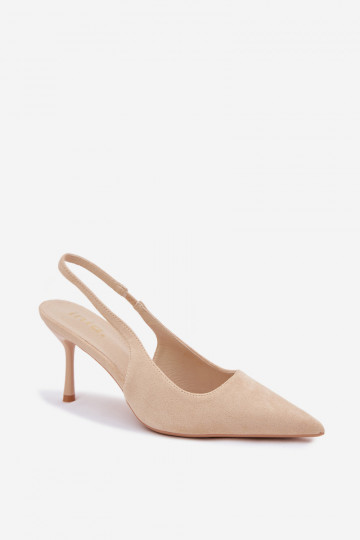 Moteriškos basutės su plonais kulniukais iš dirbtinio zomšo smėlio spalvos Kevina 2