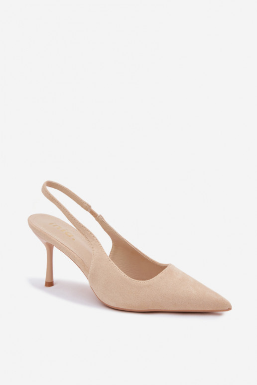 Moteriškos basutės su plonais kulniukais iš dirbtinio zomšo smėlio spalvos Kevina