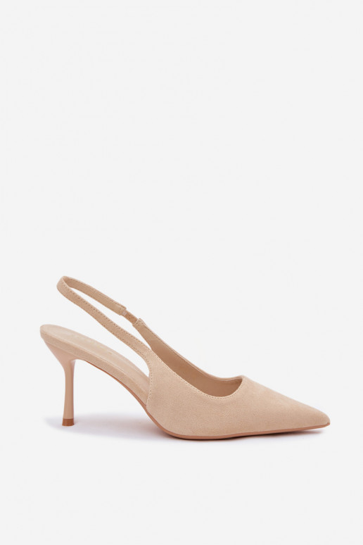 Moteriškos basutės su plonais kulniukais iš dirbtinio zomšo smėlio spalvos Kevina