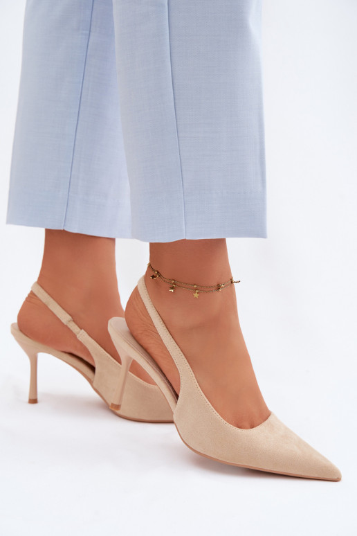 Moteriškos basutės su plonais kulniukais iš dirbtinio zomšo smėlio spalvos Kevina