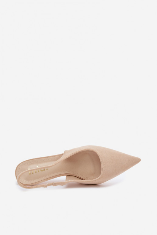 Moteriškos basutės su plonais kulniukais iš dirbtinio zomšo smėlio spalvos Kevina