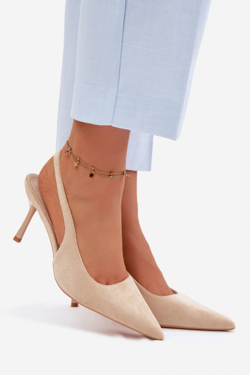 Moteriškos basutės su plonais kulniukais iš dirbtinio zomšo smėlio spalvos Kevina