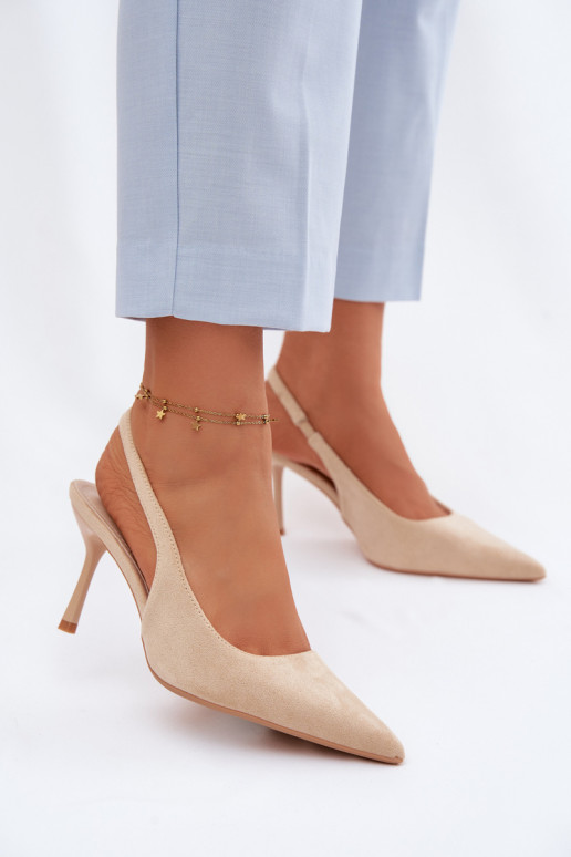 Moteriškos basutės su plonais kulniukais iš dirbtinio zomšo smėlio spalvos Kevina