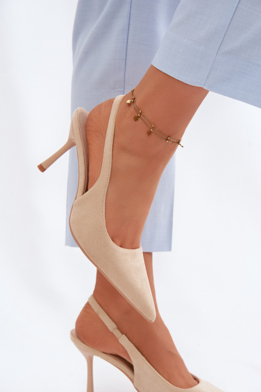 Moteriškos basutės su plonais kulniukais iš dirbtinio zomšo smėlio spalvos Kevina