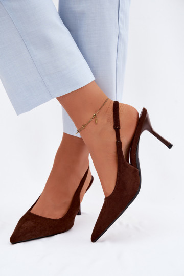 Moteriškos basutės su plonais kulniukais iš dirbtinio zomšo šokolado spalvos Kevina