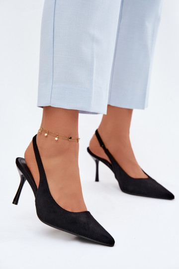 Moteriškos basutės su plonais kulniukais iš dirbtinio zomšo juodos spalvos Kevina