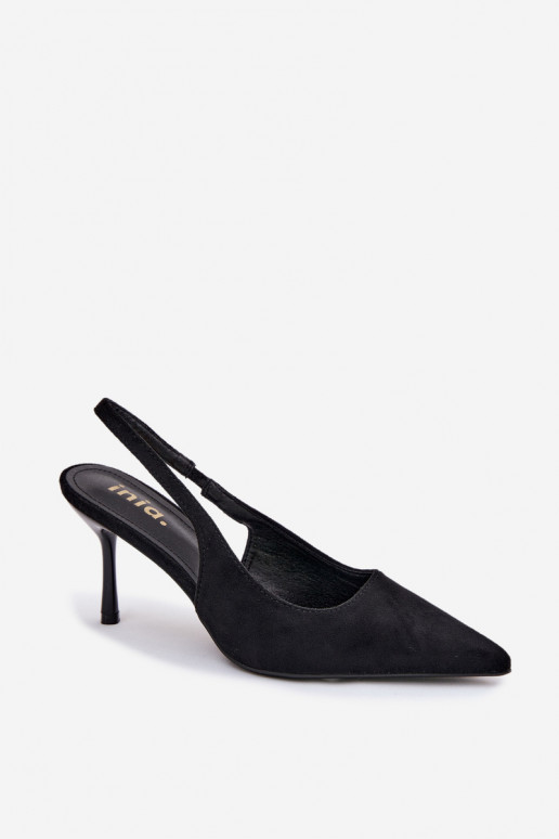 Moteriškos basutės su plonais kulniukais iš dirbtinio zomšo juodos spalvos Kevina