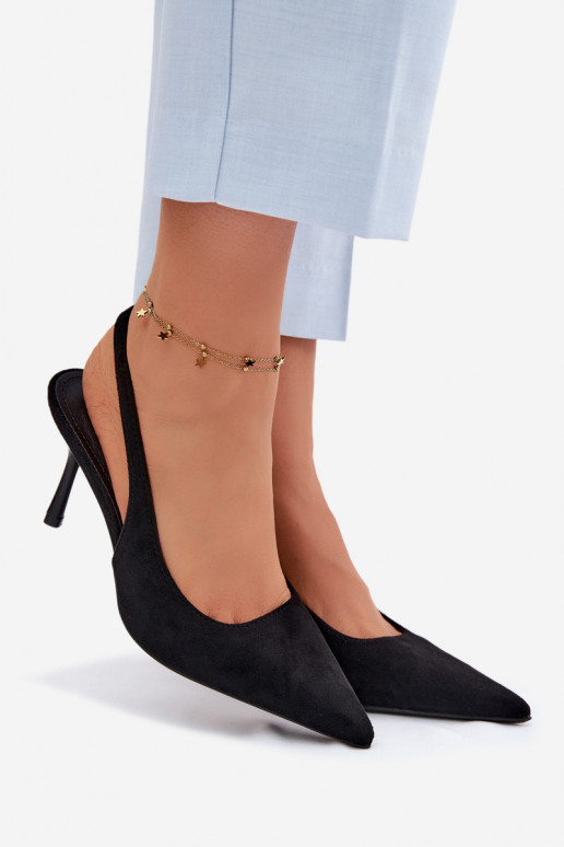 Moteriškos basutės su plonais kulniukais iš dirbtinio zomšo juodos spalvos Kevina